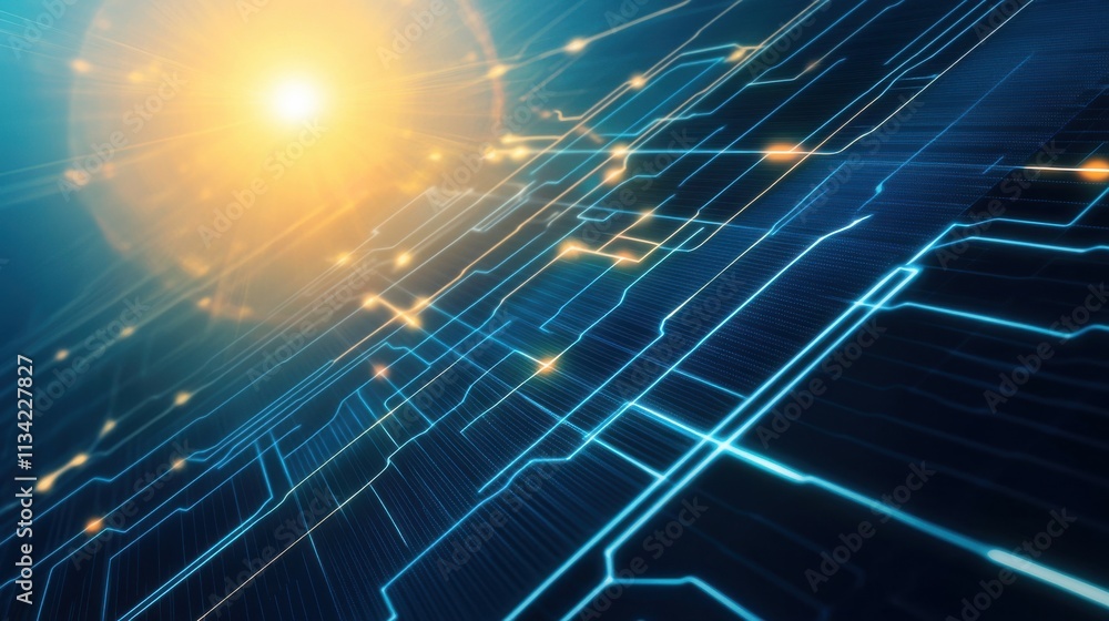 Aufkleber abstract digital technology background with glowing lines and particles creating a futuristic landsc