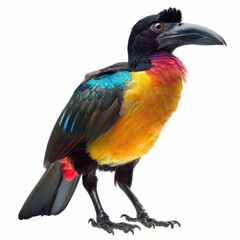 Fototapeta premium Colorful plate billed mountain toucan standing on a seamless white background