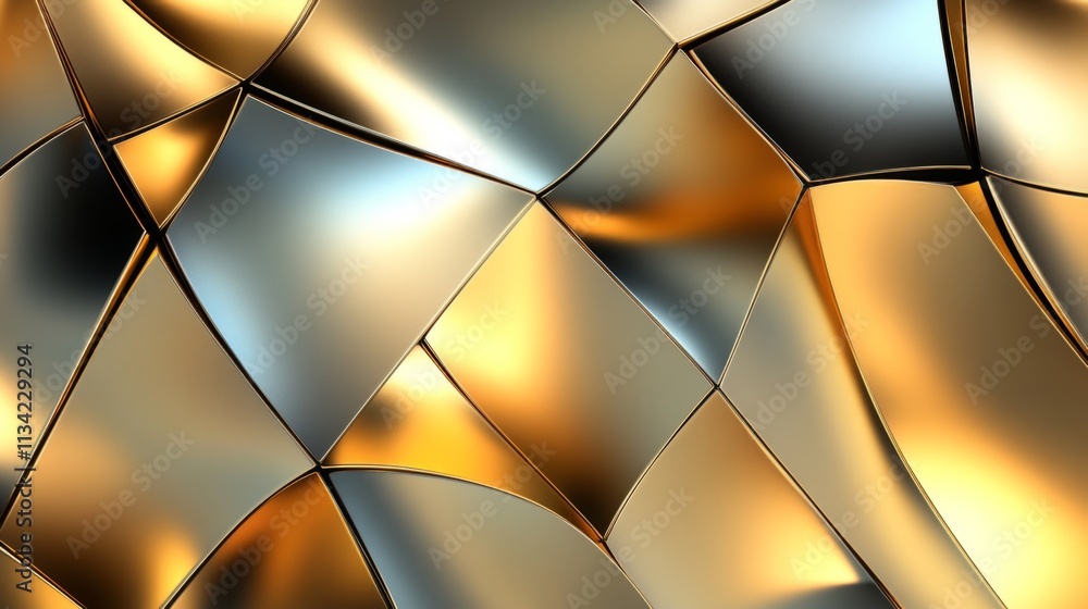 Poster Abstract Metallic Waves in Gold and Silver Tones for Background Use