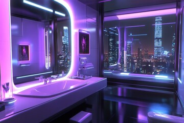Futuristic Sci-Fi Bathroom with Holographic Elegance