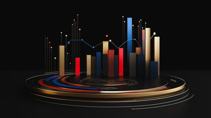 Abstract black background with Colorful charts and graphs with statistics to innovative analyze business potential and forecast future development of companies growth.