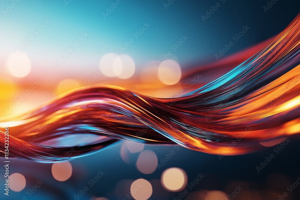 Poster colorful light waves create a dynamic abstract visual in a blend of warm and cool tones during dusk