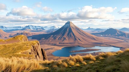 Obraz premium Breathtaking Mountain Landscape with Serene Lake: Perfect for Wall Art, Desktop Backgrounds, and Nature Enthusiasts