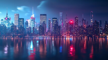 Panoramic View of Manhattan at Night, New York, USA