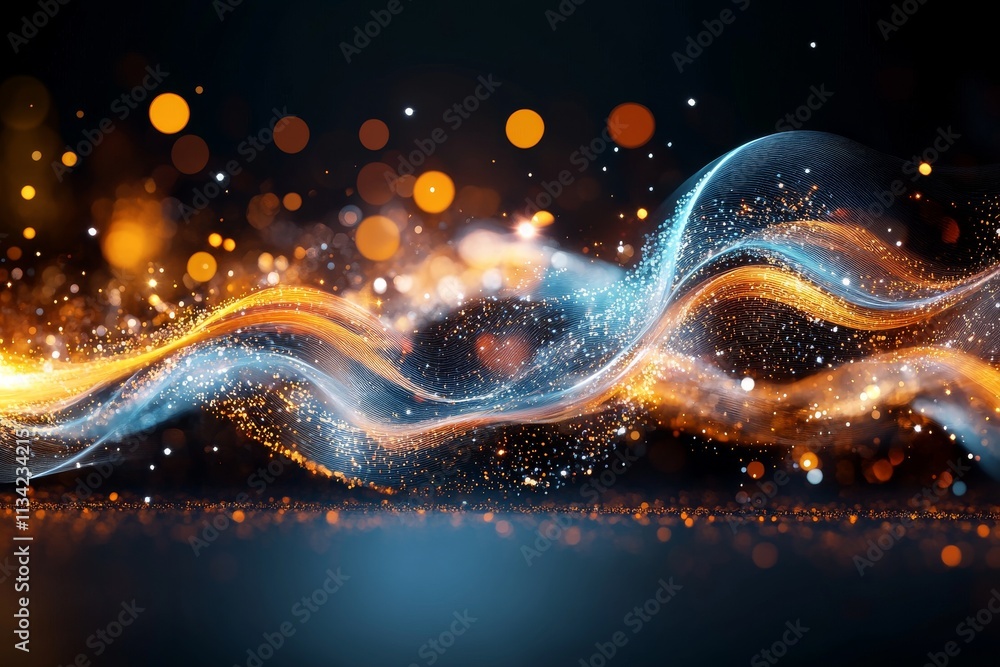 Poster colorful swirling lights create an abstract visual display in a dark background during a nighttime e