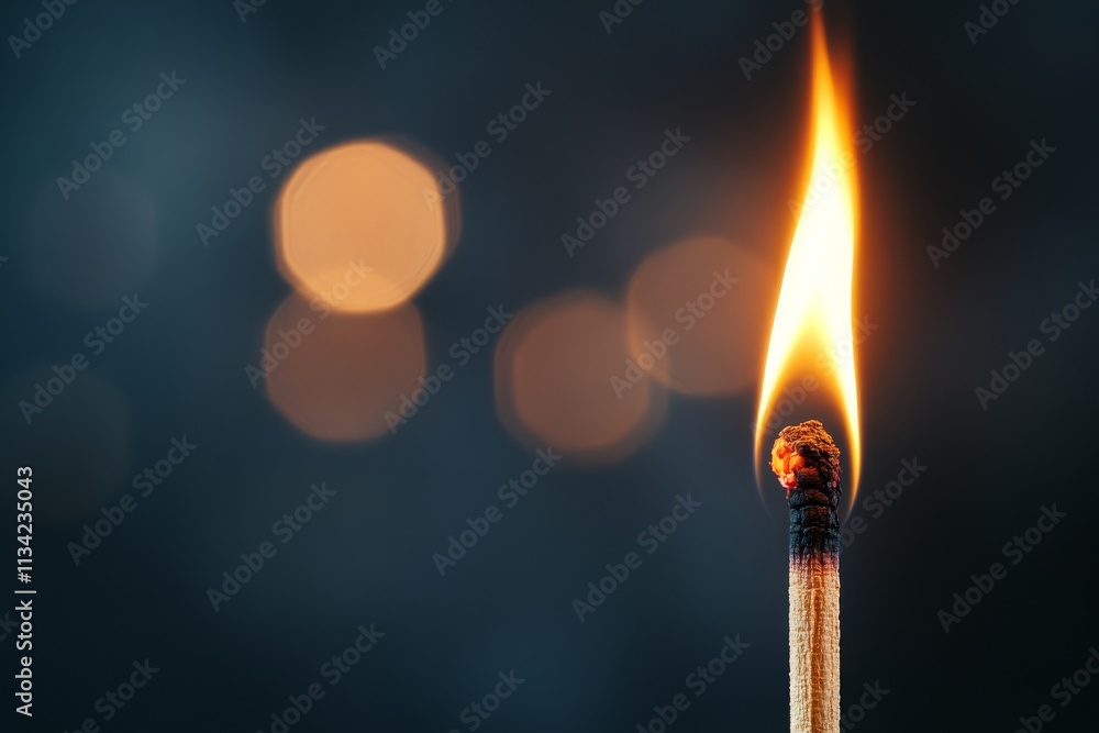 Aufkleber captivating flame of a matchstick illuminating the darkness with soft bokeh lights in the background
