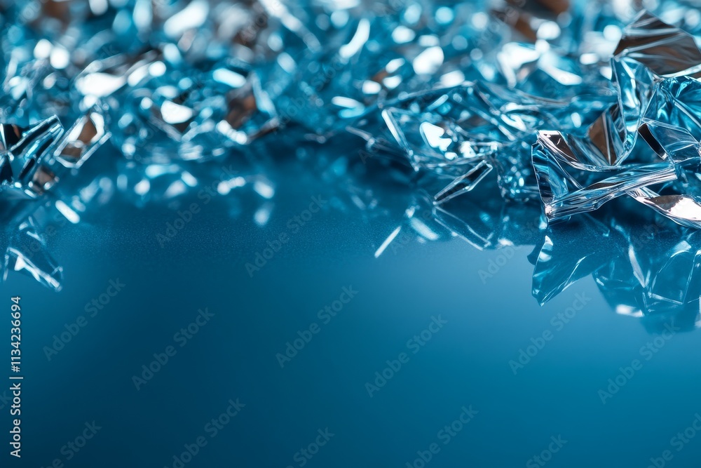 Poster shimmering blue shards of glass reflecting light on a smooth surface in a vibrant display of color