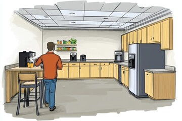 Relaxing Coffee Break in Office Kitchen Area