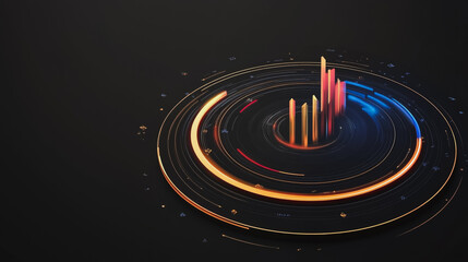Obraz premium Abstract black background with Colorful charts and graphs with statistics to innovative analyze business potential and forecast future development of companies growth.