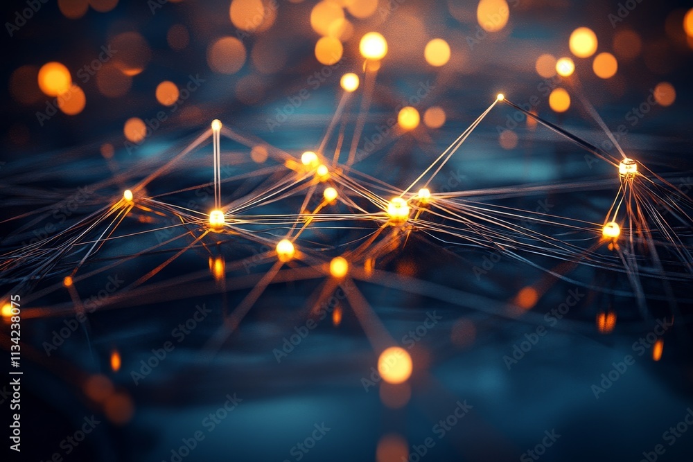 Poster complex network of glowing lights creates an abstract visual representation of digital connections