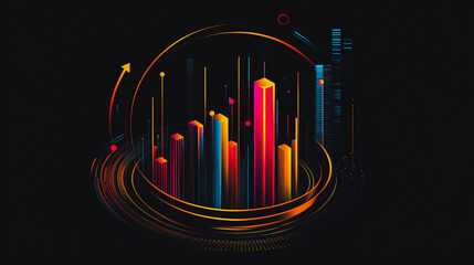 Obraz premium Abstract black background with Colorful charts and graphs with statistics to innovative analyze business potential and forecast future development of companies growth.