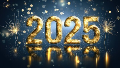 The number twenty-five is written in gold letters on a blue background