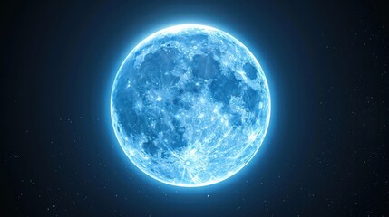 A bright luminous moon glows against a dark starry background showcasing its craters and surface details in a captivating ethereal light.