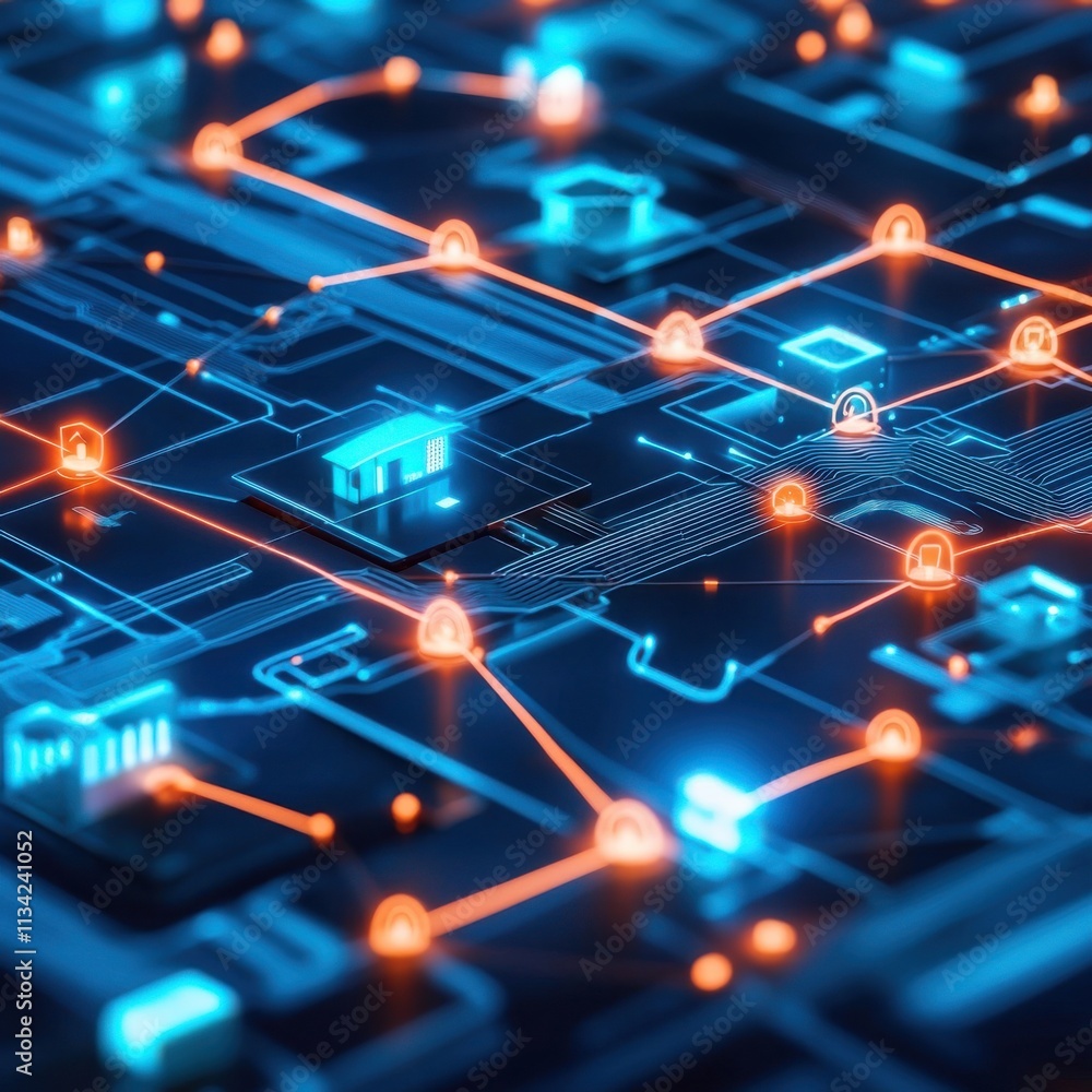 Aufkleber abstract digital technology background featuring interconnected circuits, glowing nodes, and lines s