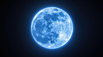 Obraz premium A glowing blue moon against a dark backdrop showcasing its craters and surface details creating a serene and mystical atmosphere.