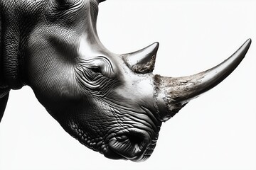 Studio photo of a rhino isolated against a white background. Wildlife and conservation concept, space for copy.