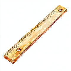 Watercolor illustration of wooden ruler with measurement markings