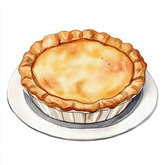 Delightful watercolor illustration of pie dish with golden crust