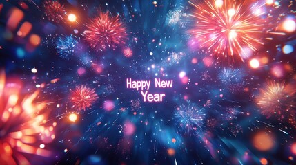 Obraz premium A colorful background with fireworks and the words Happy New Year