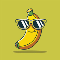 Banana Art Using Glasses Sticker Vector Icon Illustration. Banana Cartoon Logo, Fruit Icon Concept White Isolated. Flat Cartoon Style