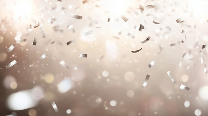 Fototapeta premium Silver Black Confetti Glow Magic Crystal Light Particles Luxury Banner Sweet Beauty Glitter Party Advertising Sparkling Bokeh Warm Ray Elegance Brilliance Event Campaign Dark Background