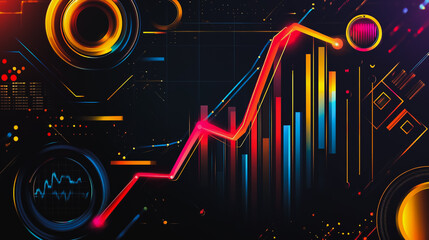 Abstract black background with Colorful charts and graphs with statistics to innovative analyze business potential and forecast future development of companies growth.