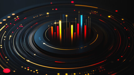 Obraz premium Abstract black background with Colorful charts and graphs with statistics to innovative analyze business potential and forecast future development of companies growth.