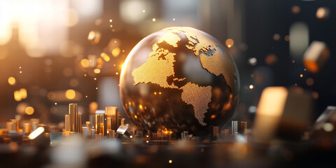 golden globe representing economic prosperity surrounded by shimmering elements. This captivating image symbolizes wealth and growth in dynamic environment