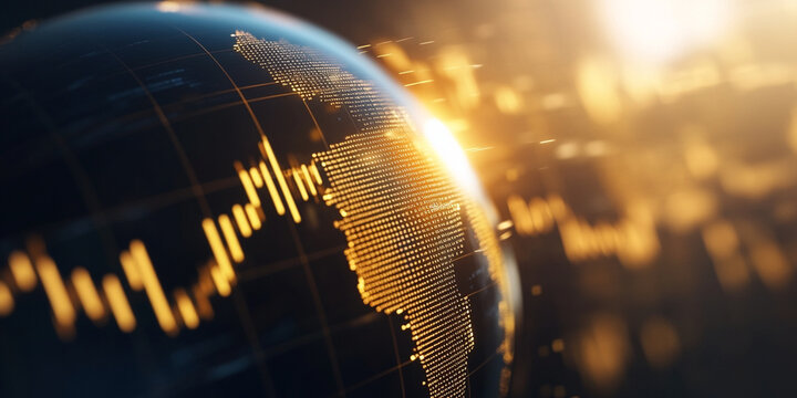 globe representing economic growth with golden light and data patterns. image symbolizes global finance and prosperity, showcasing interconnectedness and opportunity - Powered by Adobe