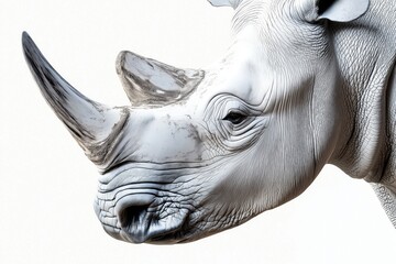 Obraz premium Studio photo of a rhino isolated against a white background. Wildlife and conservation concept, space for copy.