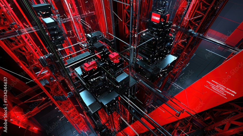 Poster abstract technology background with red and black geometric lines