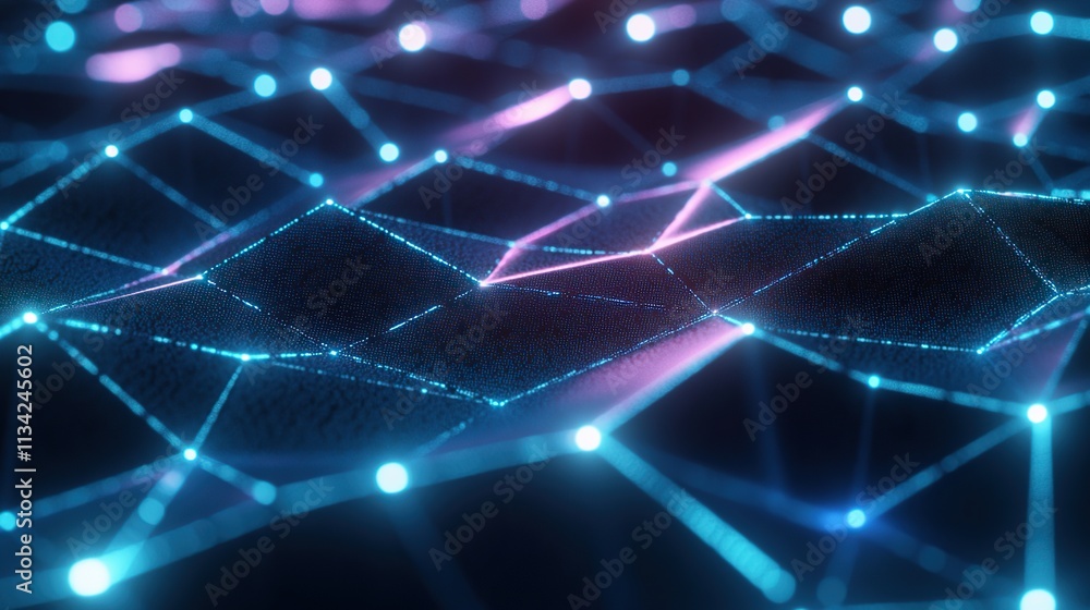 Poster futuristic digital wave background with glowing lines and dots