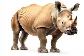 Fototapeta premium Studio photo of a rhino isolated against a white background. Wildlife and conservation concept, space for copy.