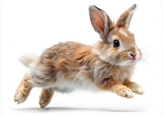 Obraz premium High-resolution image of a cute, jumping white rabbit on a transparent background, perfect for Easter or spring designs.