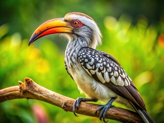 High-resolution image of a sharp-focused Black-billed Hornbill, showcasing detailed feathers and deep depth of field.