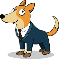 Cute dog in a suit standing sideways on four legs cartoonish vector isolated on a white background