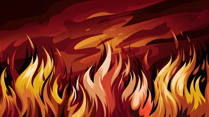 Illustration of stylized flames with red and orange colors on a dark background.