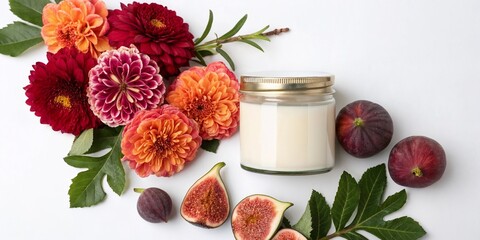 Autumn floral arrangement with candle and figs