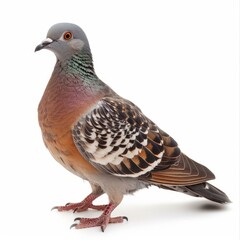 Naklejka premium Common pigeon with colorful feathers standing on a white background