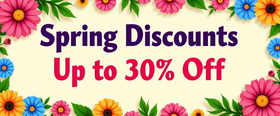 Colorful floral spring discount banner with 30% off