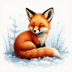 Obraz premium Cute smiling fox in snowy winter scene