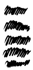 A set of five horizontal black brush strokes, arranged in a vertical column.