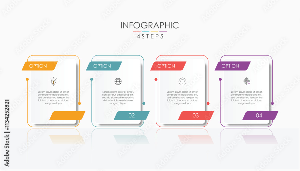 Aufkleber four step infographic element design vector template for presentation.