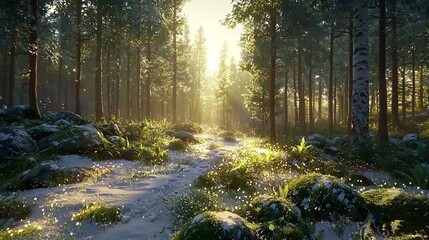 Fototapeta premium Winter forest at sunlight