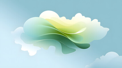 Fototapeta premium Abstract gradient design with flowing green and yellow waves on a light background.