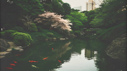 Serene Japanese Garden with Koi Pond