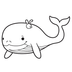 Whale  line art vector on white background