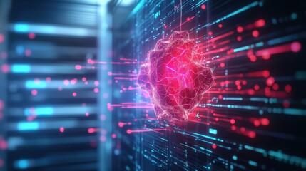 Obraz premium Futuristic Visualization of Abstract Digital Cloud Data with Glowing Particles and Lines in a High-Tech Environment Representing Technology Innovation