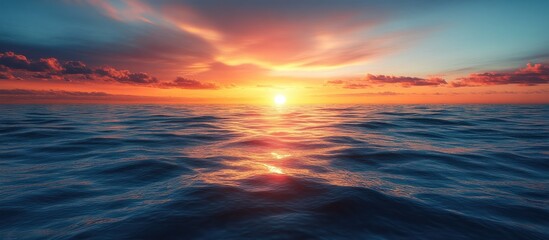 Fototapeta premium Dramatic sunset over a calm ocean.