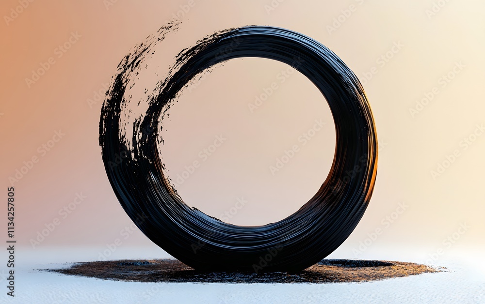 Aufkleber a stylized circular form with a dynamic brushstroke effect, suggesting motion and creativity.